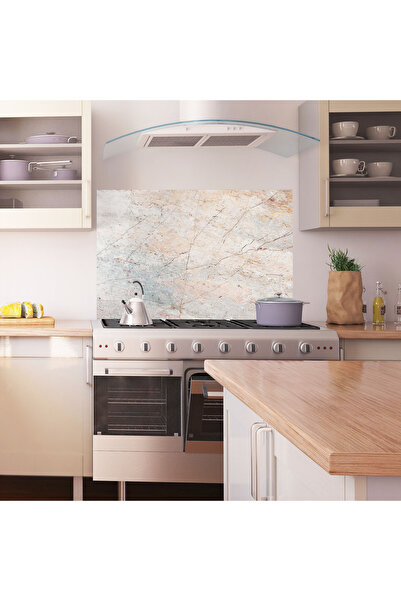 Arthub Kitchen Glass Panel, Stove Protection, Heat Resistant, Abstract, Light Pink Grey