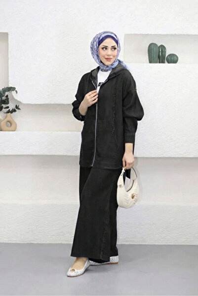 Suede Style 5398 - Comfortable Loose Thin Women's Denim K Hooded Jacket Pants Set