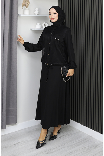 sefamerve Snap Detailed Combed Cotton Suit 25003-02 Black