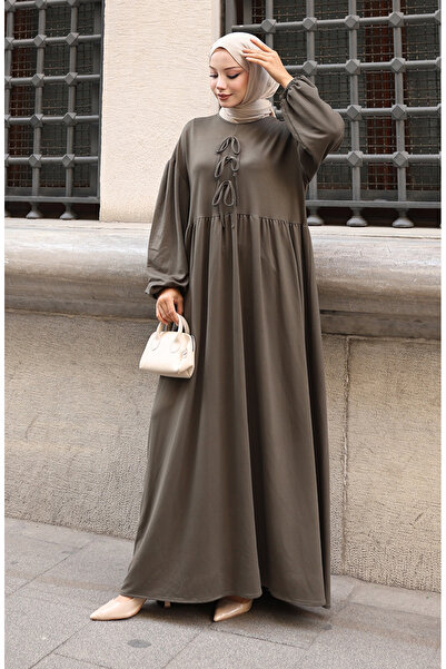 sefamerve Lace Detailed Comfortable Cut Hijab Dress 2171-02 Khaki