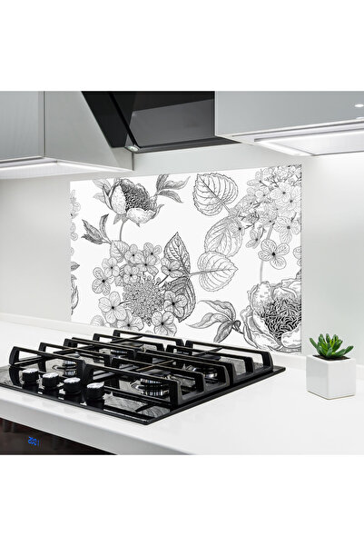 Arthub Panou Sticla Bucatarie, Protectie aragaz, Termorezistent, Flori, Black...