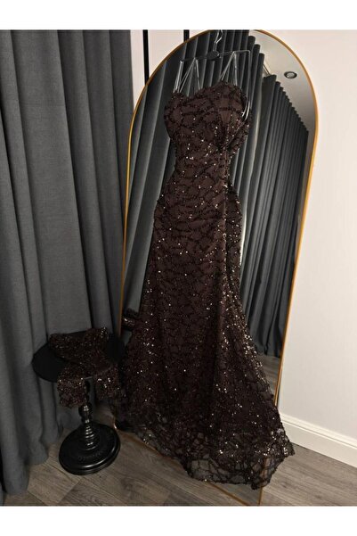 SERA Mocha sequined evening dress
