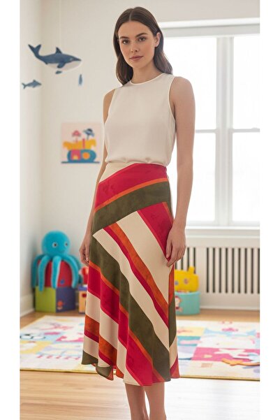 Gönülden Tasarım Colorful Striped Design Long Skirt Size 40