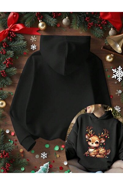 trendgar Πολύχρωμο φούτερ με κουκούλα με τύπωμα με μαύρο κουκούλα