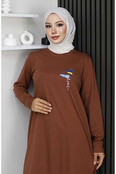 sefamerve Digital fabric Slit tunic 9135-01 brown