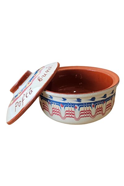 BRIO Ceramic bowl with lid, for serving, traditional model Pofta Buna, 550 ml
