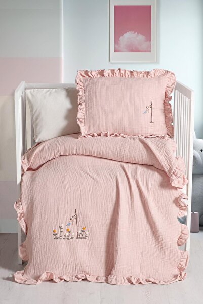 Budi Kanz 4 Layer Hand Made Ruffled Muslin Cover Set Knz-020 Powder