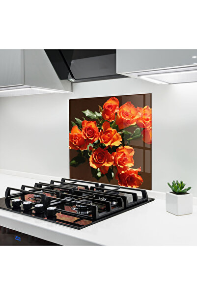 Arthub Panou Sticla Bucatarie, Protectie aragaz, Termorezistent, Flori, Orang...