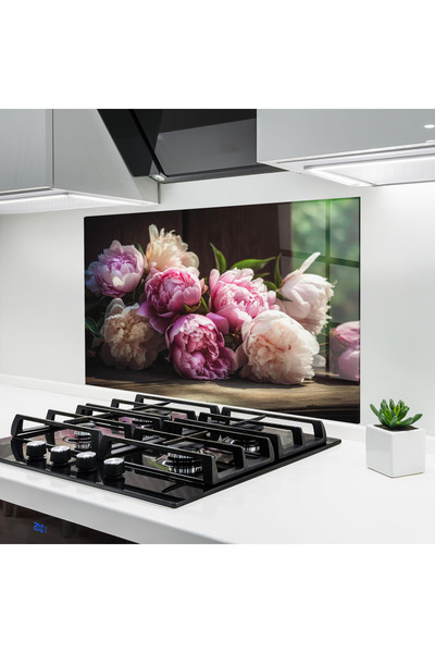 Arthub Panou Sticla Bucatarie, Protectie aragaz, Termorezistent, Flori, Peoni...