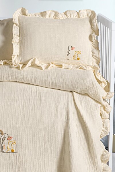 Budi Kanz 4 Layer Hand Made Ruffled Muslin Cover Set Knz-020 Cream