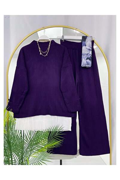 YEDİLALE Buttoned Sleeve Stand-Up Collar Casual Knitwear Double Set [Standard Size, Two Pieces]