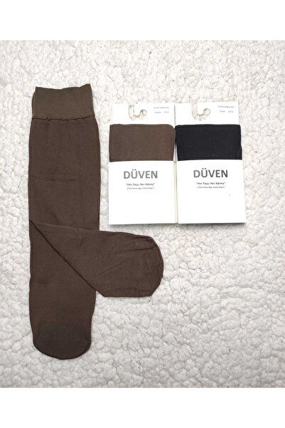 DÜVEN 2 Pack Cotton Knee-High Mat Extra Soft Cocoa Black Trouser Socks