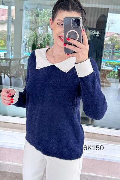 İnce Topuk Collared Stone Detail Bearded Knitwear Blouse 6K150