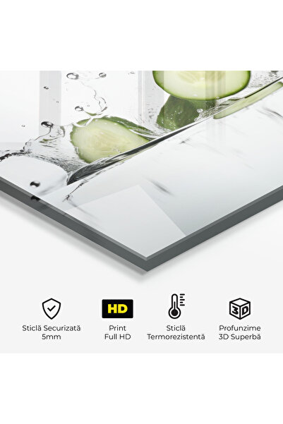 Arthub Kitchen Glass Panel, Stove Protection, Heat Resistant, Food, Cucumber Cool Splash