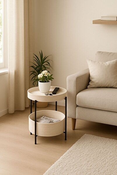 ELF CONSEPT Orta Sehpa Geniş Yan Sehpa Zigon Sehpa Beyaz Çantalı Sehpa Gazetelik Kitaplık Çiçeklik