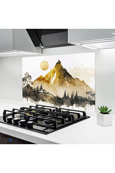 Arthub Kitchen Glass Panel, Stove Protection, Heat Resistant, Landscapes, Gol...