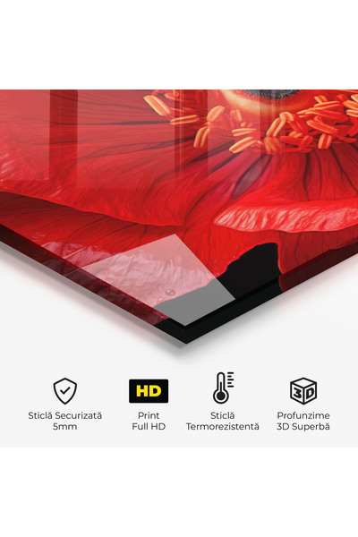 Arthub Kitchen Glass Panel, Stove Protection, Heat Resistant, Flowers, Big Poppy Close Up