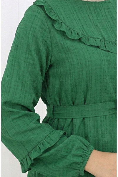 sefamerve Φόρεμα με βολάν με ζώνη 2159-08 Πράσινο