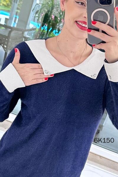 İnce Topuk Collared Stone Detail Bearded Knitwear Blouse 6K150