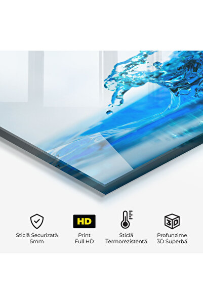 Arthub Kitchen Glass Panel, Stove Protection, Heat Resistant, Feng-shui, Blue Water Splash