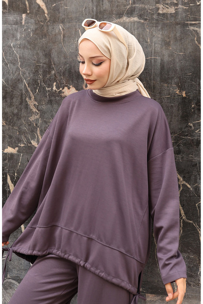 sefamerve Lace Detailed Hijab Trouser Suit 2175-05 Anthracite