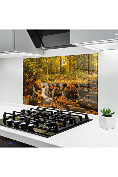 Arthub Kitchen Glass Panel, Stove Protection, Heat Resistant, Landscapes, Autumn Pretty Waterfall
