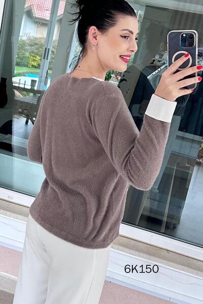 İnce Topuk Collared Stone Detail Bearded Knitwear Blouse 6K150