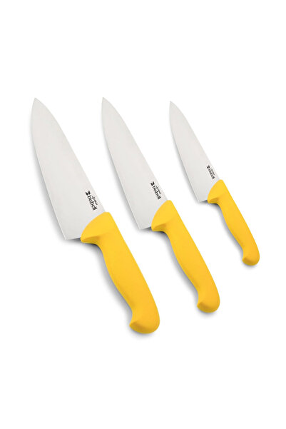 Bisbell 3 Pcs Kitchen Knife Set Extra Sharp - Stainless Steel & Yellow PP Handle,1 Year Warrenty| Chef Trio