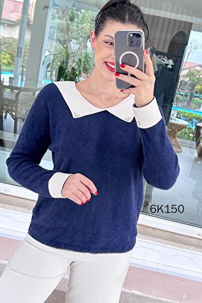 İnce Topuk Collared Stone Detail Bearded Knitwear Blouse 6K150