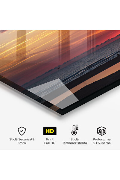 Arthub Kitchen Glass Panel, Stove Protection, Heat Resistant, Landscapes, Colorful Sunrise Sea