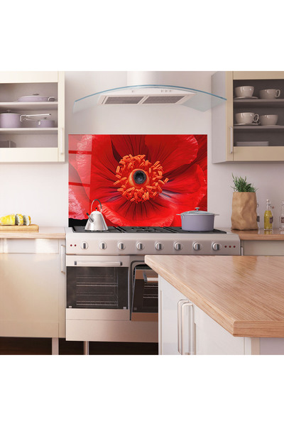 Arthub Kitchen Glass Panel, Stove Protection, Heat Resistant, Flowers, Big Poppy Close Up