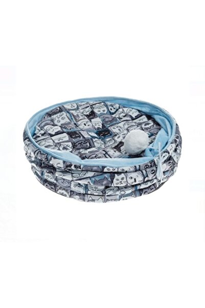 OEM Gray-Blue Nest Bed with Cat Patterns and Hanging Ball, Ø40x40 cm