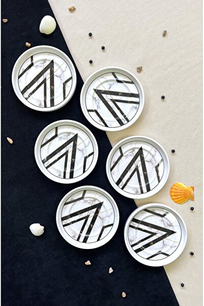 Erbaşlar Black Marble 6-Piece Tea Plate Set