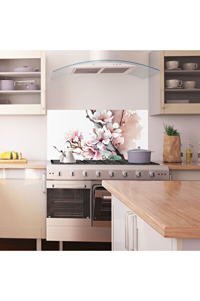 Arthub Kitchen Glass Panel, Stove Protection, Heat Resistant, Landscapes, Cherry Spring Flower