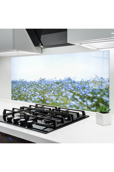 Arthub Panou Sticla Bucatarie, Protectie aragaz, Termorezistent, Flori, Blue Wild Flowers