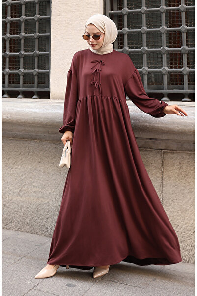 sefamerve Lace Detailed Comfortable Cut Hijab Dress 2171-06 Brown
