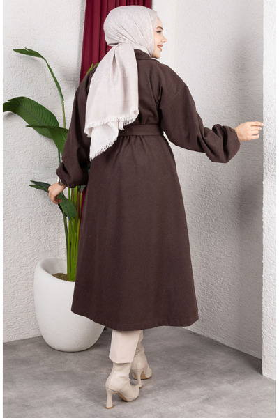 sefamerve Double-Breasted Collar Cashmere Coat 2059-05 Brown