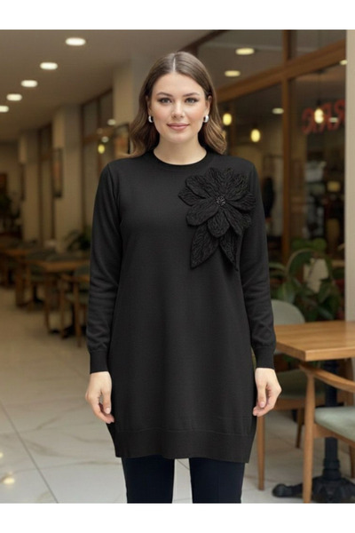 BERNEO Women's Rose Detailed Plus Size Hijab Tunic