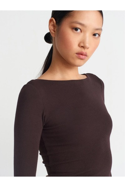 TALT'S Kayık Yaka Modal Kumaş Ultra Soft Body Kahverengi