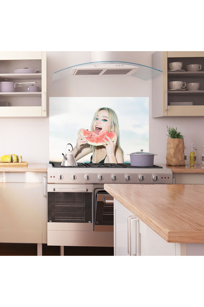 Arthub Kitchen Glass Panel, Stove Protection, Heat Resistant, Landscapes, Eating Watermelon
