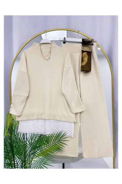 YEDİLALE Buttoned Sleeve Stand-Up Collar Casual Knitwear Double Set [Standard Size, Two Pieces]