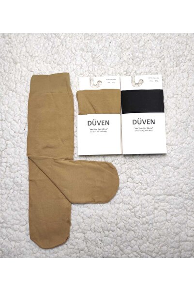 DÜVEN 2-Pack Cotton Knee-High Mat Extra Soft Black Skin Trousers Socks
