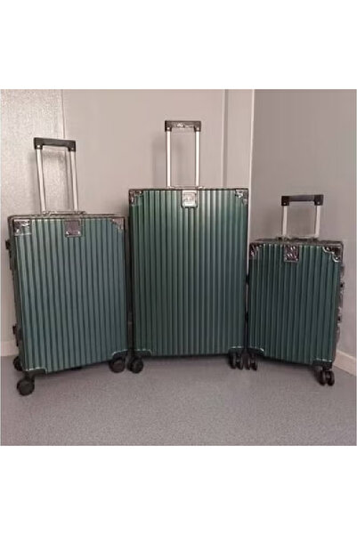 NKX Set of Three Aluminum Hard Shell Trolley Green Suitcases with 4 Spinner W...