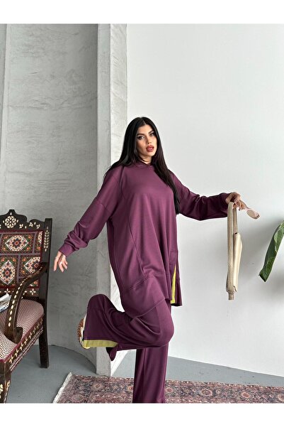 Moda İkra Women's Slit and Hoodie Bottom Top Set