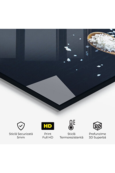 Arthub Kitchen Glass Panel, Stove Protection, Heat Resistant, Food, Salt On Black