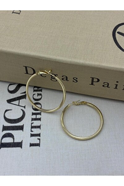 Hedef Bijuteri Gold Hoop Twist through 3.4 cm Diameter Oval Hoop Earrings