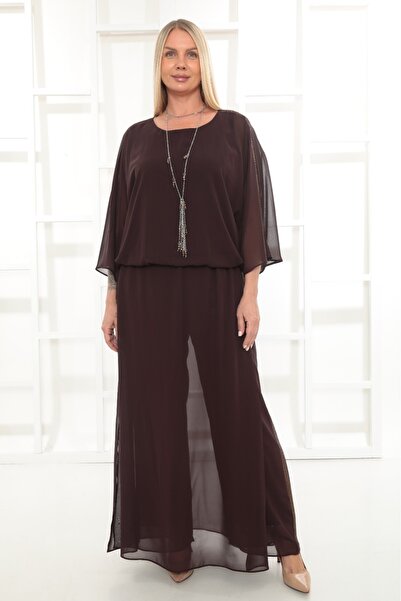 etselements Chiffon Stone Detailed Pendant Set Evening Dress Ets4057