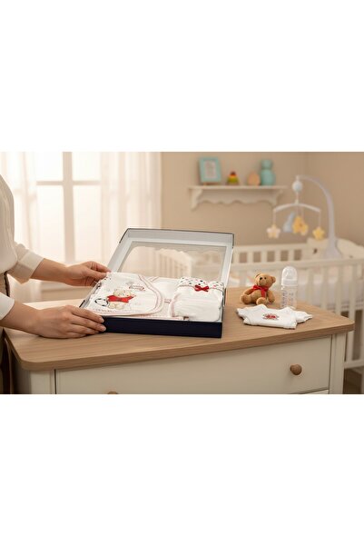 balbeybi Newborn 5-Piece Baby Set – Red Teddy Bear Embroidered, Gloves-Hat-Bo...