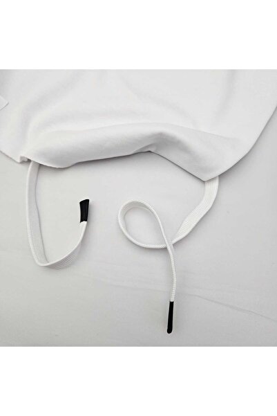 Kaf Kumaş Özel Siyah Sakız Uçlamalı 115 cm Beyaz Kordon Bağcık | Sweatshirt-E...