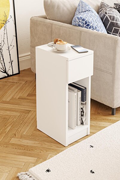 Hofga Truva Çok Amaçlı Çekmeceli Yan Sehpa Kitaplık Dekor Sehpa Beyaz